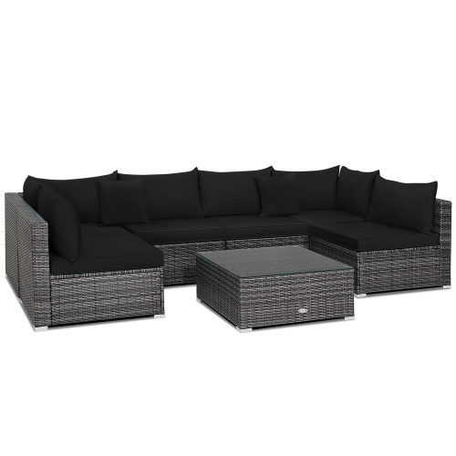Costway 7PCS Patio Rattan Furniture Set Sectional Sofa Cushioned Garden