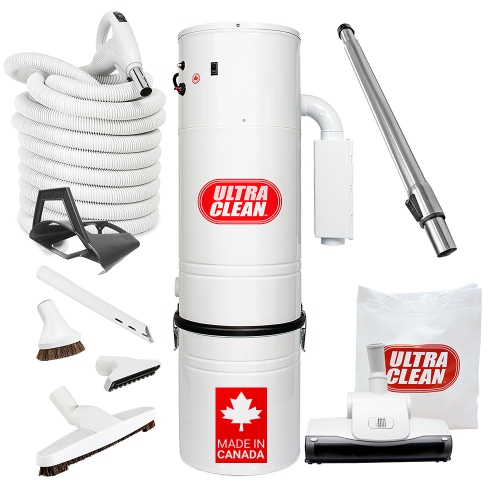 Ultra Clean SC200 Central Vacuum Unit – Made in Canada – Tangential Bypass Motor Up to 7,500 sq.ft with Air Turbo Nozzle, Hose & Accessories