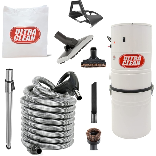 Ultra Clean SC100 Heavy Duty Powerful Central Vacuum System – Made in Canada – with Deluxe Hose and Accessories Combo Kit Ideal for Hardwood, Bare Fl