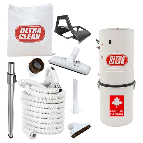 Ultra Clean SC100 Heavy Duty Powerful Central Vacuum System – Made in Canada – with Deluxe Hose and Accessories Combo Kit Ideal for Hardwood, Bare