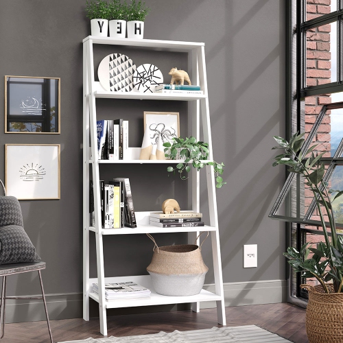 Madesa Modern 5-Tier Ladder Shelf Pantry Storage Space 24 Inch Wooden Free Standing Bookshelf Utility Shelves for Home Office Study Room and Kitchen