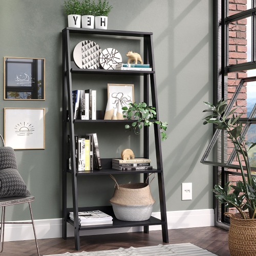 Madesa Modern 5-Tier Ladder Shelf Pantry Storage Space 24 Inch Wooden Free Standing Bookshelf Utility Shelves for Home Office Study Room and Kitchen
