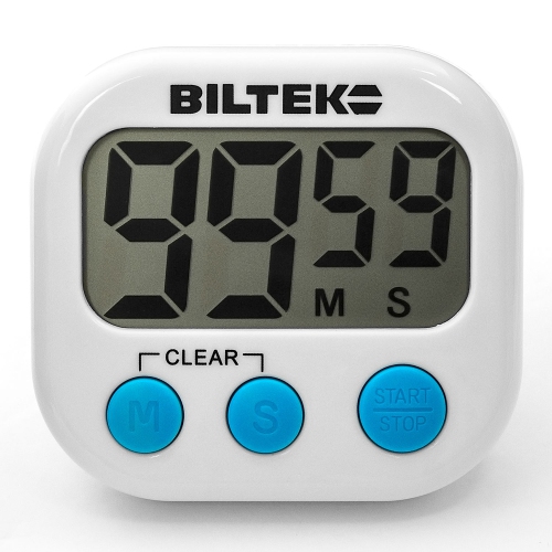 Biltek Digital Kitchen Timer Big Digits Loud Alarm Magnetic Backing Stand White