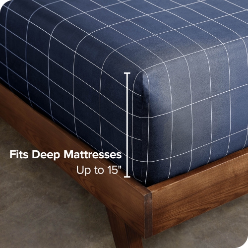 Drap-housse de base - microfibre anti-plis ultradouce 1800 - Hypoallergénique - Pochette profonde - quadrillé - minuit/blanc, grand lit