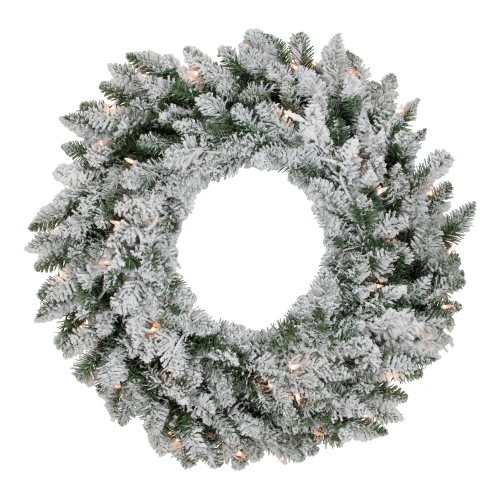 NORTHLIGHT  Pre-Lit Flocked Snow Artificial Christmas Wreath, 36-Inch, Clear Lights In White