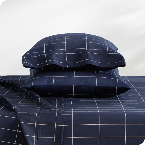 BARE HOME  Sheet Set - Premium 1800 Ultra-Soft Microfiber Sheets - Double Brushed - Hypoallergenic - Wrinkle Resistant (Grid - Midnight/white