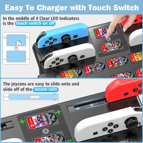 Station d’organisation de Switch Games avec chargeur de manette, station de recharge pour Nintendo Switch et manettes DELO Joy Con, Kytok Switch Stora