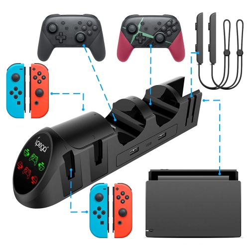 Controller Charger Station Compatible with Nintendo Switch/Switch OLED & for Pro Controller, 6 In 1 Desktop Charging Dock Co