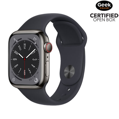 Open Box -Apple Watch Series 8 (GPS + Cellular) 41mm Graphite Stainless  Steel Case w/ Midnight Sport Band -Small/Medium