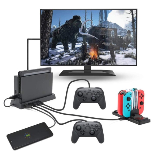 Station d’accueil Hub pour Nintendo Switch, concentrateur USB Switch pour Nintendo Switch avec 4 ports de sortie pour manettes avec fil Pro, KEYBOAR