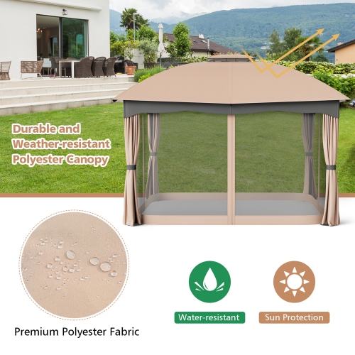 Gymax Patio 12' x 10' Canopy Heavy Duty Steel Gazebo Double Vented Outdoor Brown