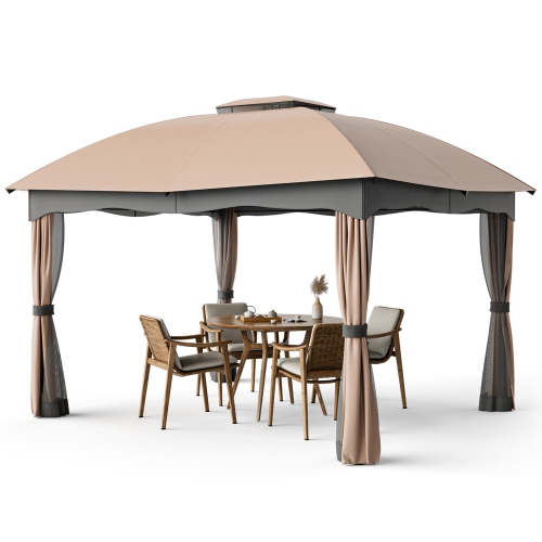 Gymax Patio 12' x 10' Canopy Heavy Duty Steel Gazebo Double Vented Outdoor Brown