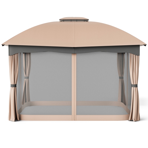 Gymax Patio 12' x 10' Canopy Heavy Duty Steel Gazebo Double Vented Outdoor Brown