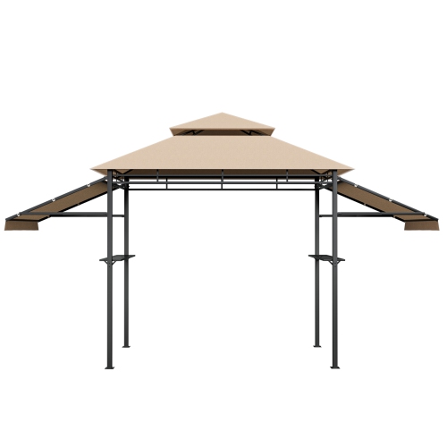 Gymax 13.5' x 4' Patio BBQ Grill Gazebo Side Awnings Shelves 2-Tier Canopy Outdoor