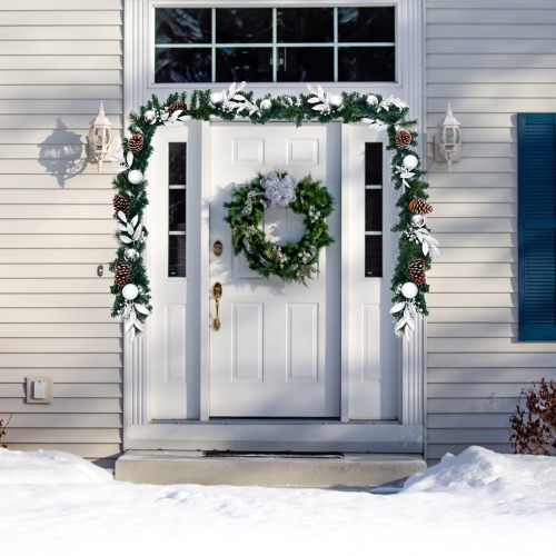 Gymax 9FT Pre-lit Christmas Decoration Garland Rattan w/ 50 LED Lights Timer