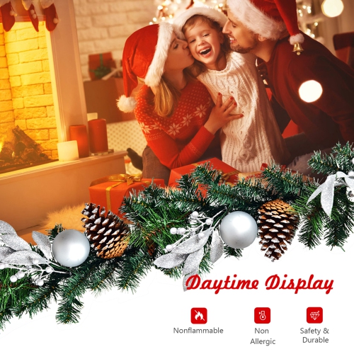 Gymax 9FT Pre-lit Christmas Decoration Garland Rattan w/ 50 LED Lights Timer