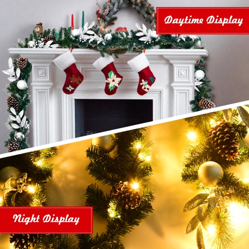 Gymax 9FT Pre-lit Christmas Decoration Garland Rattan w/ 50 LED Lights Timer