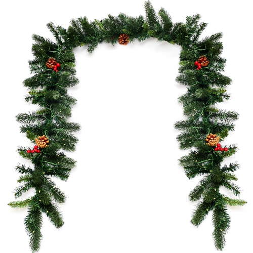 Gymax 9FT Pre-lit Christmas Decoration Garland Indoor Outdoor w/ LED Lights Timer