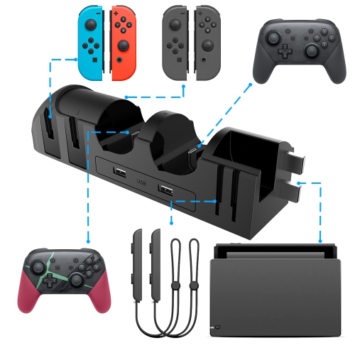 Charger Dock for Nintendo Switch/Switch OLED Joycons & for Pro Controller, MENEEA Switch Replacement Accessories Multifuncti