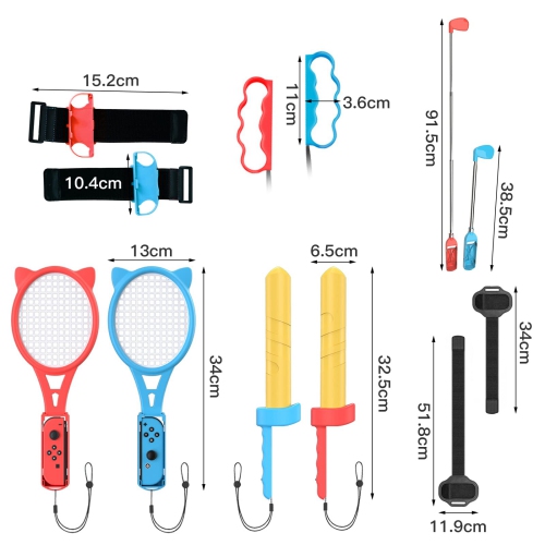Switch Sports Accessories Bundle for Switch, 12 in 1 Family Accessories Kit with Sword, Grip, Golf Clubs, Leg Straps, Tennis