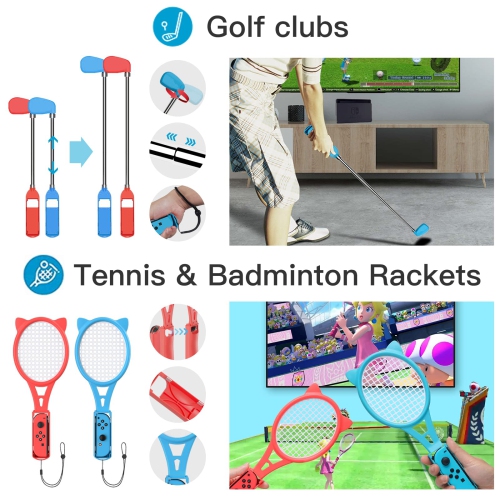 Switch Sports Accessories Bundle for Switch, 12 in 1 Family Accessories Kit with Sword, Grip, Golf Clubs, Leg Straps, Tennis