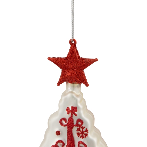 6" White and Red Christmas Tree Glass Ornament