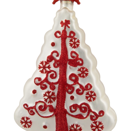 6" White and Red Christmas Tree Glass Ornament