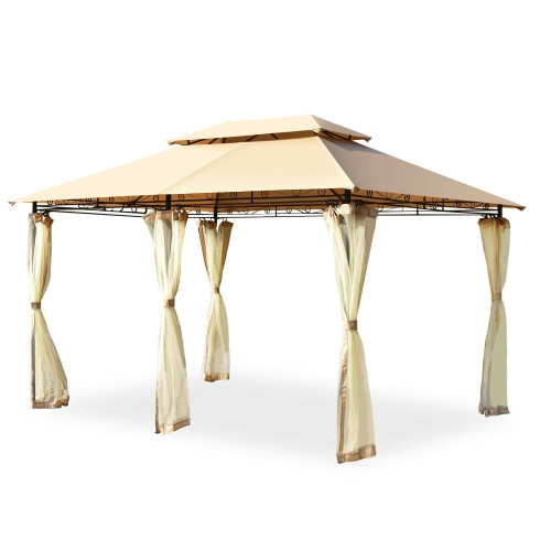 Gymax 2-Tier 10'x13' Steel Gazebo Canopy Tent Shelter Patio Garden Outdoor Netting