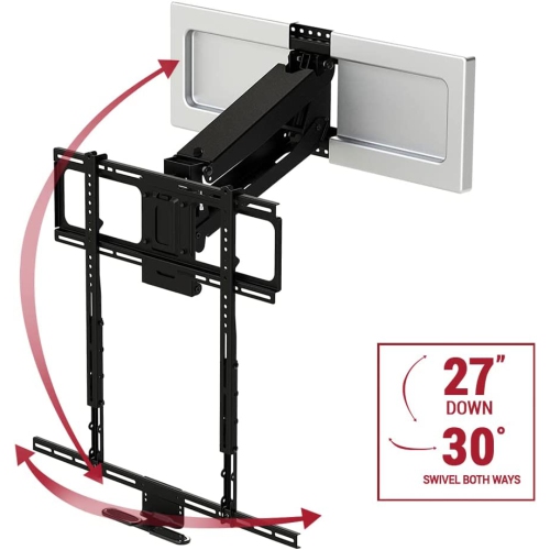 MantelMount MM540 Above Fireplace Pull Down TV Mount - with Patented Heat-Sensor Handles, soundbar Attac