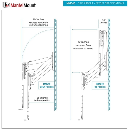 MantelMount MM540 Above Fireplace Pull Down TV Mount - with Patented Heat-Sensor Handles, soundbar Attac