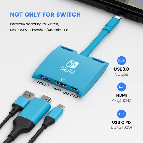 Switch Dock 4K Replacement for Nintendo Switch Dock 1080P TV Docking Station for Nintendo(Blue)