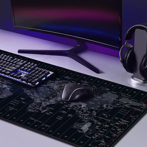 A Extended Speed Gaming Mouse Pad Large Size 35.4 X 15.7X 0.12inches Desk Mat Mousepad with Personalized Design - Black World Map