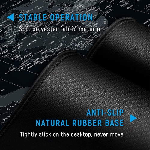 A Extended Speed Gaming Mouse Pad Large Size 35.4 X 15.7X 0.12inches Desk Mat Mousepad with Personalized Design - Black World Map