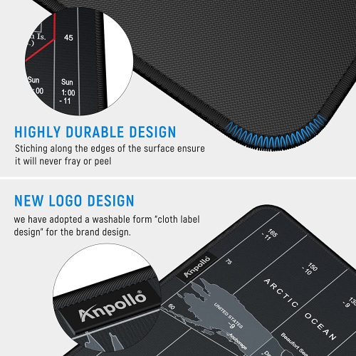 A Extended Speed Gaming Mouse Pad Large Size 35.4 X 15.7X 0.12inches Desk Mat Mousepad with Personalized Design - Black World Map