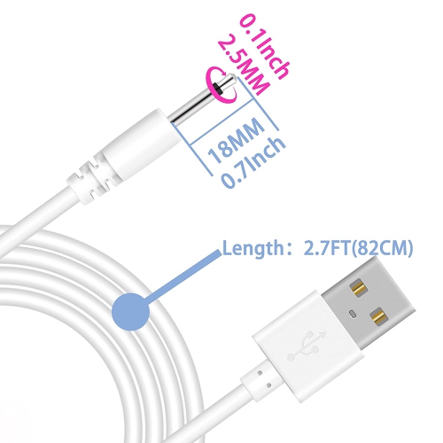 2.7Ft USB DC Charging Cable 2.5mm DC Charger Cord Fast Charging Replacement Cable