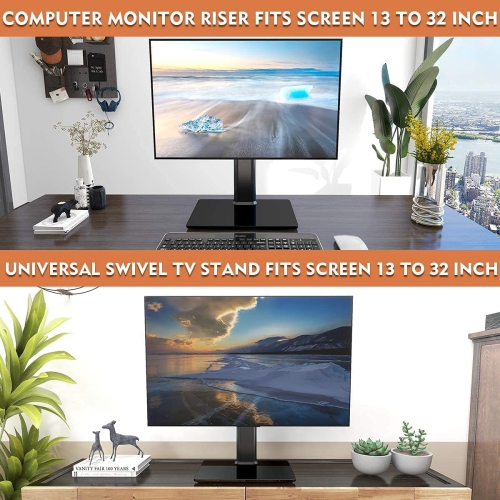 Single LCD Computer Monitor Free-Standing Desk Stand Riser for 13 inch to 32 inch Screen with Swivel, Height Adjustable, Rotation, Holds One Screen