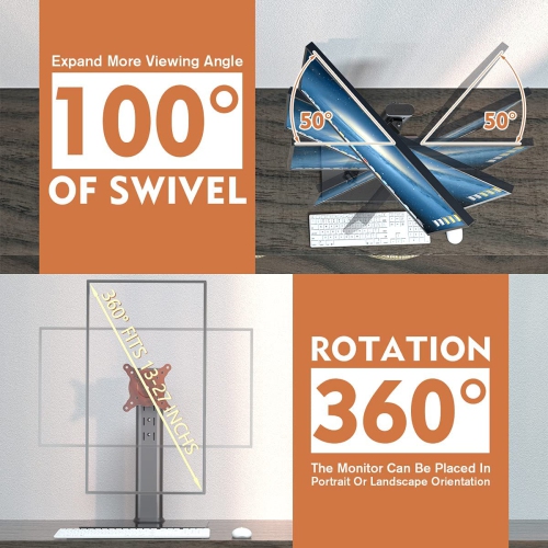 Single LCD Computer Monitor Free-Standing Desk Stand Riser for 13 inch to 32 inch Screen with Swivel, Height Adjustable, Rotation, Holds One Screen