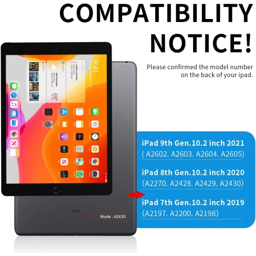 K iPad 10.2 Case for iPad 9th Generation 2021 / iPad 8th Generation 2020 / iPad 7th Gen 2019 with Pencil Holder, Auto Sleep/Wake for Slim Soft Back