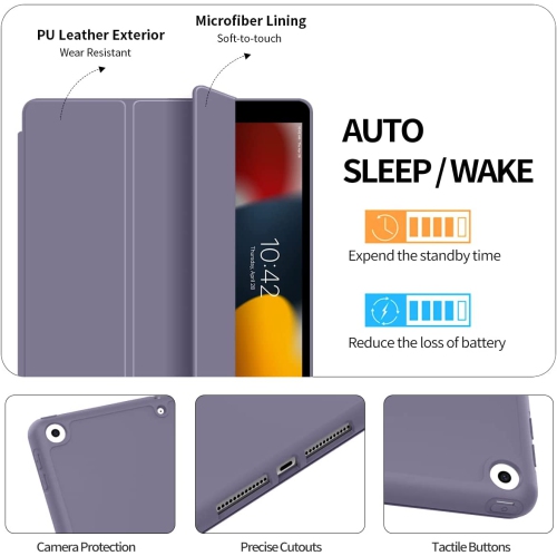 K iPad 10.2 Case for iPad 9th Generation 2021 / iPad 8th Generation 2020 / iPad 7th Gen 2019 with Pencil Holder, Auto Sleep/Wake for Slim Soft Back