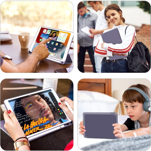 K iPad 10.2 Case for iPad 9th Generation 2021 / iPad 8th Generation 2020 / iPad 7th Gen 2019 with Pencil Holder, Auto Sleep/Wake for Slim Soft Back