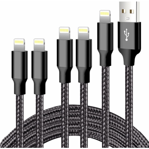 iPhone Charger Cable, C 5 Pack[3/3/6/6/10FT] MFi Certified USB Lightning Cable Nylon Braided Charging Cord Compatible for iPhone