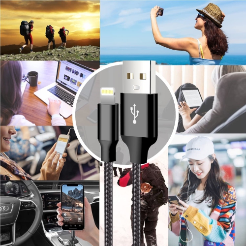 iPhone Charger Cable, C 5 Pack[3/3/6/6/10FT] MFi Certified USB Lightning Cable Nylon Braided Charging Cord Compatible for iPhone