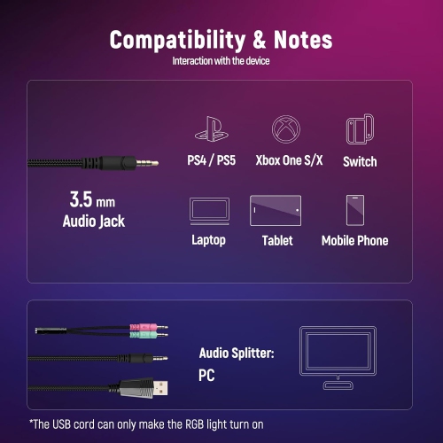 Ultimate Gaming Headset for PC, PS4, PS5 - Stereo Sound, Noise Cancelling Mic, Soft Memory Earmuffs, LED Lights - Compatible with Xbox Series X/S,