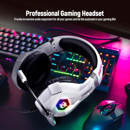 Ultimate Gaming Headset for PC, PS4, PS5 - Stereo Sound, Noise Cancelling Mic, Soft Memory Earmuffs, LED Lights - Compatible with Xbox Series X/S,