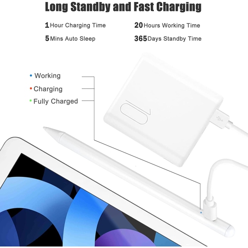 Stylus Pen for iPad with Palm Rejection, Active Pencil Compatible with Apple iPad Pro 11/12.9 Inch, iPad 10.2 7th/8th/9th Generation, iPad 6th, iPad