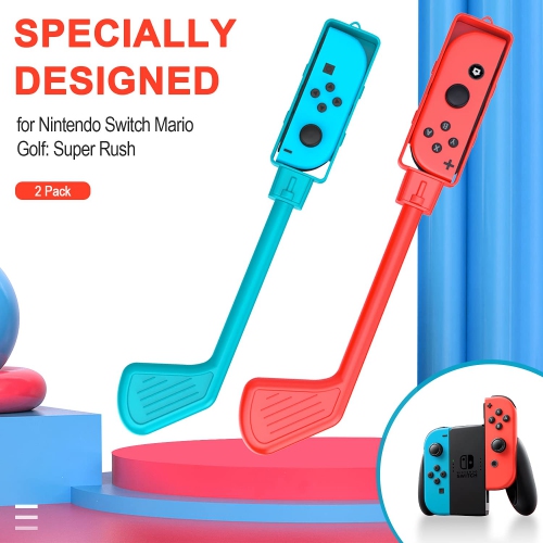 TiMOVO Golf Clubs Compatible with Nintendo Switch Mario Golf: Super Rush Game/Switch Sports, 2 Pack Golf Handle with Hand St