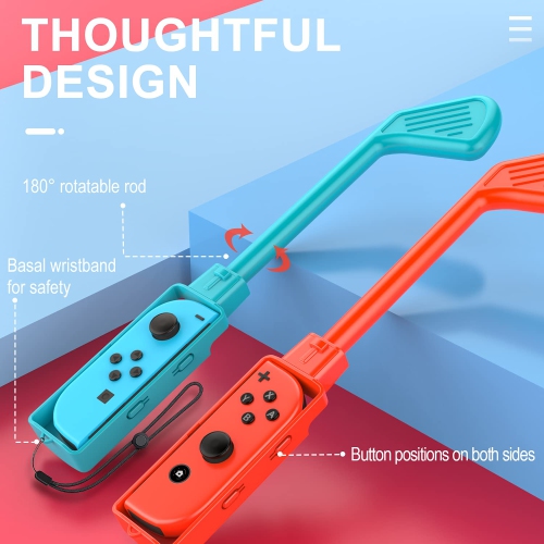 TiMOVO Golf Clubs Compatible with Nintendo Switch Mario Golf: Super Rush Game/Switch Sports, 2 Pack Golf Handle with Hand St
