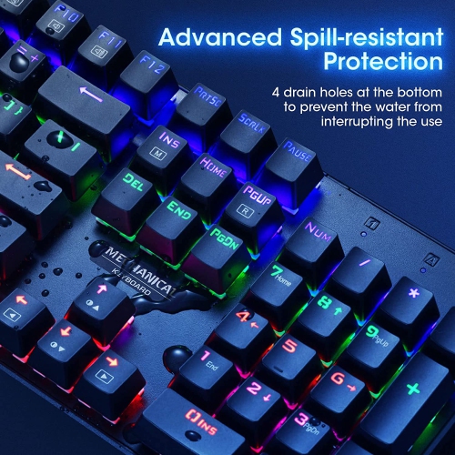 Mechanical Gaming Keyboard,RGB 104 Keys Ultra-Slim Rainbow LED Backlit USB Wired Keyboard with Blue Switches,Durable ABS