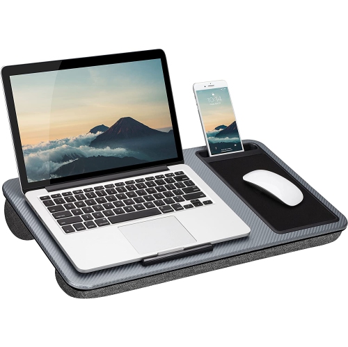 L Home Office Lap Desk with Device Ledge, Mouse Pad, and Phone Holder - Silver Carbon - Fits Up to 15.6 Inch Laptops - Style No. 91585