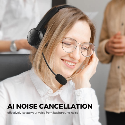 S A7 Pro Wireless Headset with Microphone V5.2, Noise Cancellation Bluetooth Headphones with Mute Mode, 40 hrs Office Headset for Call